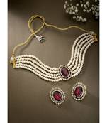Traditional Stone Studded Pearl Choker Necklace Jewellery Set