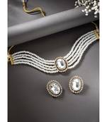 Traditional Green Stone Studded Pearl Choker Necklace Jewellery Set