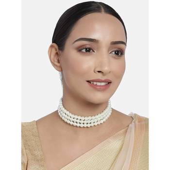 Handcrafted 3 Layer Light Weight Pearl Choker Necklace Jewellery Set 1