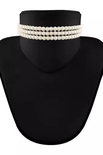 Handcrafted 3 Layer Light Weight Pearl Choker Necklace Jewellery Set