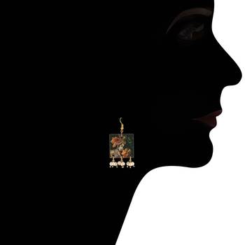 Stylish Navratri Portrait Handpainted Wooden Pearl Necklace Jewellery With Earrings Set For Women & Girls 3