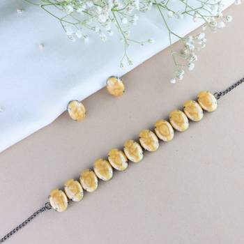 Glamorous Fashionable Eye-Catching Yellow Beaded Choker and Earrings Set 1