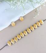 Glamorous Fashionable Eye-Catching Yellow Beaded Choker and Earrings Set