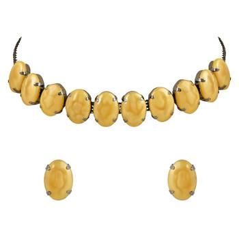 Glamorous Fashionable Eye-Catching Yellow Beaded Choker and Earrings Set 2