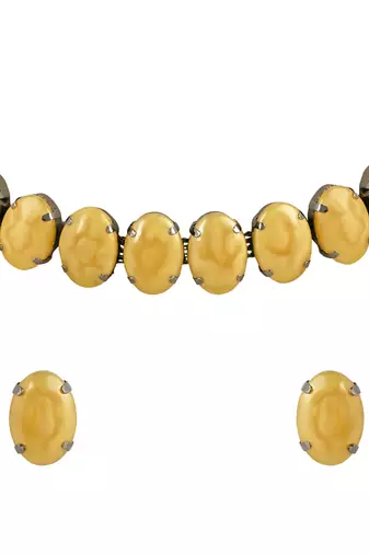 Glamorous Fashionable Eye-Catching Yellow Beaded Choker and Earrings Set