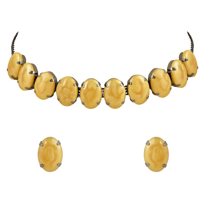 Glamorous Fashionable Eye-Catching Yellow Beaded Choker and Earrings Set