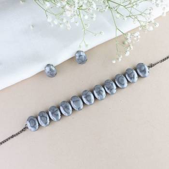 Glamorous Fashionable Eye-Catching Grey Beaded Choker and Earrings Set 1