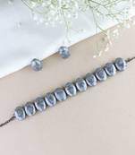 Glamorous Fashionable Eye-Catching Grey Beaded Choker and Earrings Set