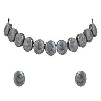 Glamorous Fashionable Eye-Catching Grey Beaded Choker and Earrings Set 2
