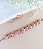 Glamorous Fashionable Eye-Catching Peach Beaded Choker and Earrings Set