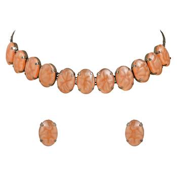 Glamorous Fashionable Eye-Catching Peach Beaded Choker and Earrings Set 2