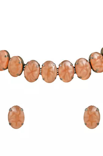 Glamorous Fashionable Eye-Catching Peach Beaded Choker and Earrings Set