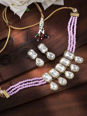 Crystal Pearl Traditional Choker Necklace with Earrings Jewellery Set for Women Girls 1