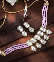 Crystal Pearl Traditional Choker Necklace with Earrings Jewellery Set for Women Girls