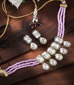 Crystal Pearl Traditional Choker Necklace with Earrings Jewellery Set for Women Girls