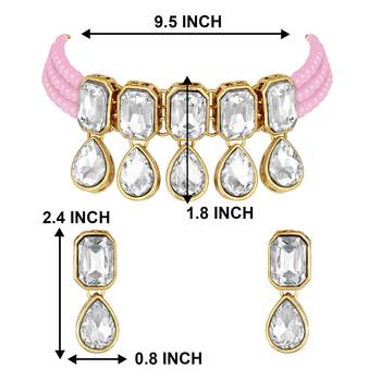 Crystal Pearl Traditional Choker Necklace with Earrings Jewellery Set for Women Girls 5
