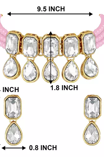 Crystal Pearl Traditional Choker Necklace with Earrings Jewellery Set for Women Girls
