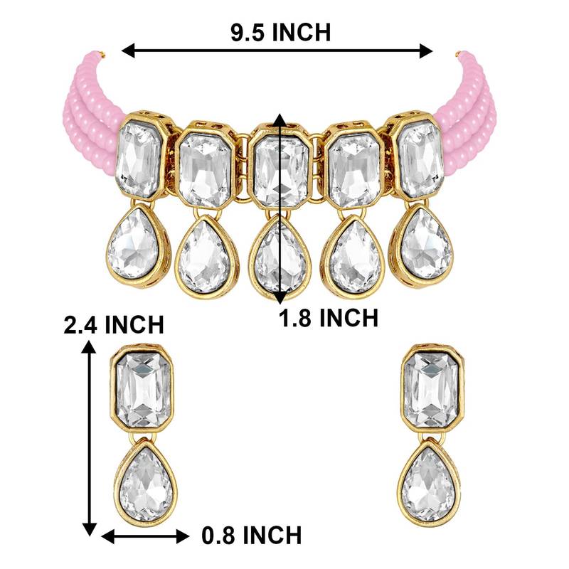 Crystal Pearl Traditional Choker Necklace with Earrings Jewellery Set for Women Girls