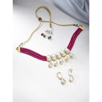 Crystal Pearl Traditional Choker Necklace with Earrings Jewellery Set for Women Girls  1