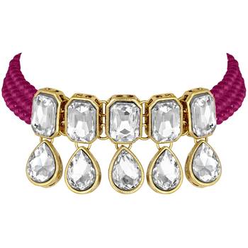Crystal Pearl Traditional Choker Necklace with Earrings Jewellery Set for Women Girls  4
