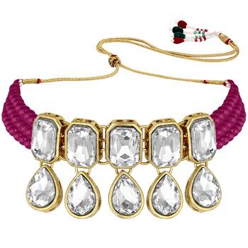 Crystal Pearl Traditional Choker Necklace with Earrings Jewellery Set for Women Girls  5