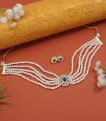 Traditional Handcrafted Stone Studded Pearl Choker Necklace Jewellery Set With Earrings For Women And Girls