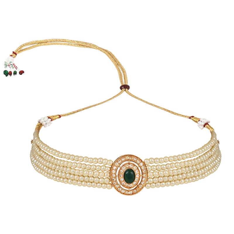 Traditional Handcrafted Stone Studded Pearl Choker Necklace Jewellery Set With Earrings For Women And Girls