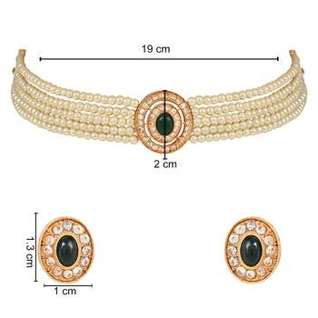 Traditional Handcrafted Stone Studded Pearl Choker Necklace Jewellery Set With Earrings For Women And Girls 5