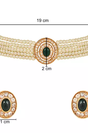 Traditional Handcrafted Stone Studded Pearl Choker Necklace Jewellery Set With Earrings For Women And Girls