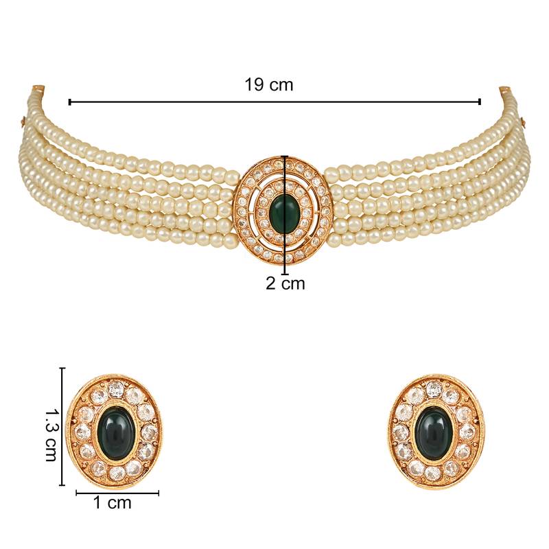 Traditional Handcrafted Stone Studded Pearl Choker Necklace Jewellery Set With Earrings For Women And Girls