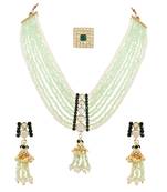 Kundan & Mint Beads Multistrand Necklace With Earrings, Maang Tikka & Finger Ring Set For Women/Girls