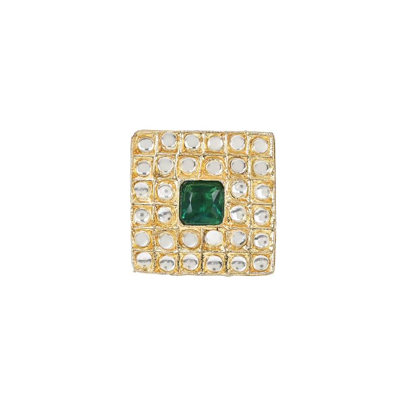 Kundan & Mint Beads Multistrand Necklace With Earrings, Maang Tikka & Finger Ring Set For Women/Girls