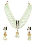 Kundan & Stones Studded Mint Onyx Beads Multi strands Necklace With Earrings, Maang Tikka Set For Women And Girls