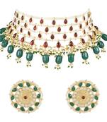 Kundan & Stone Handcrafted Pearl Choker Necklace Jewellery With Stud Earrings Set