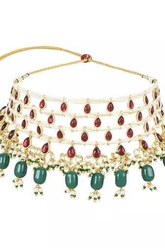 Kundan & Stone Handcrafted Pearl Choker Necklace Jewellery With Stud Earrings Set