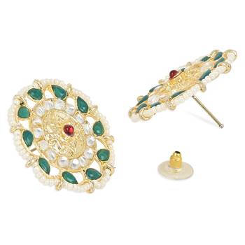 Kundan & Stone Handcrafted Pearl Choker Necklace Jewellery With Stud Earrings Set 4