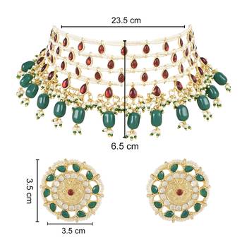 Kundan & Stone Handcrafted Pearl Choker Necklace Jewellery With Stud Earrings Set 5