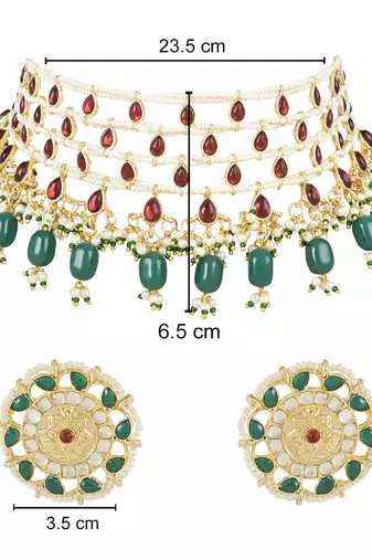 Kundan & Stone Handcrafted Pearl Choker Necklace Jewellery With Stud Earrings Set