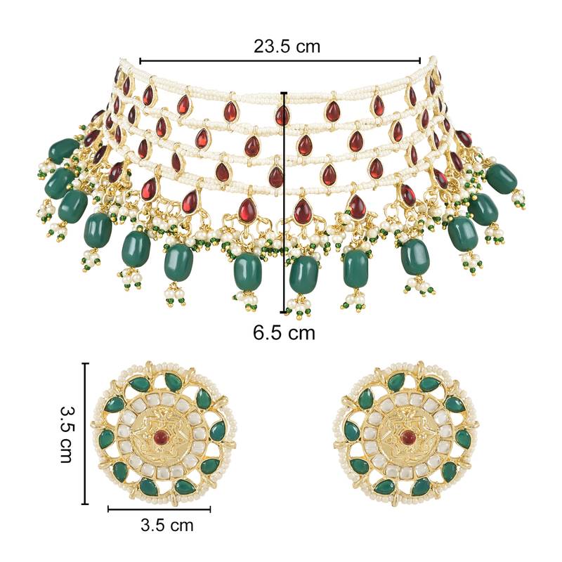Kundan & Stone Handcrafted Pearl Choker Necklace Jewellery With Stud Earrings Set