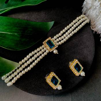 Stone Pearl Choker Necklace Jewellery Set For Women/Girls 1