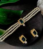 Stone Pearl Choker Necklace Jewellery Set For Women/Girls