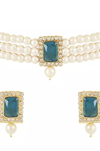Stone Pearl Choker Necklace Jewellery Set For Women/Girls
