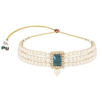 Stone Pearl Choker Necklace Jewellery Set For Women/Girls 4