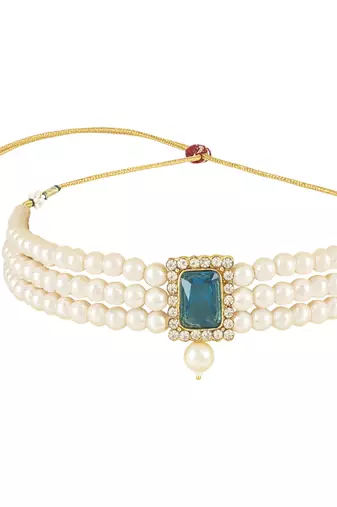 Stone Pearl Choker Necklace Jewellery Set For Women/Girls
