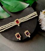 Stone Pearl Choker Necklace Jewellery Set