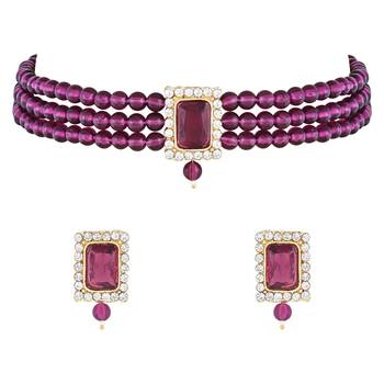 Stone Pearl Choker Necklace Jewellery Set For Women/Girls 2