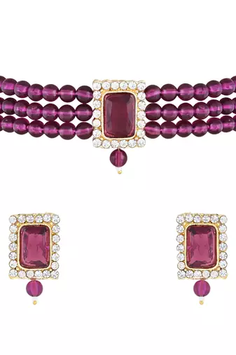 Stone Pearl Choker Necklace Jewellery Set For Women/Girls