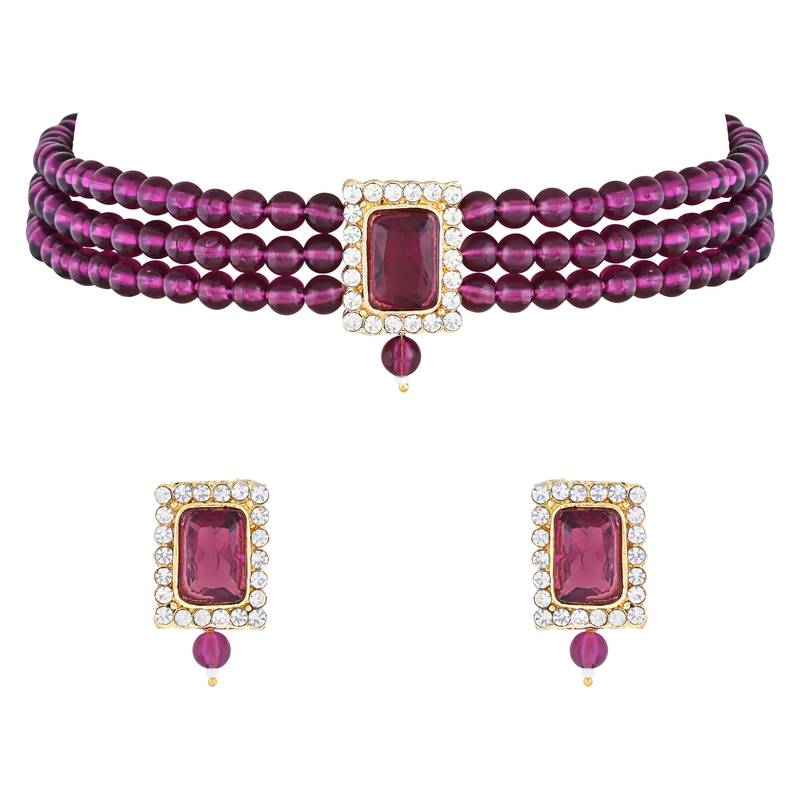 Stone Pearl Choker Necklace Jewellery Set For Women/Girls