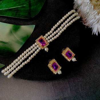 Stone Pearl Choker Necklace Jewellery Set For Women/Girls 1