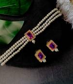 Stone Pearl Choker Necklace Jewellery Set For Women/Girls